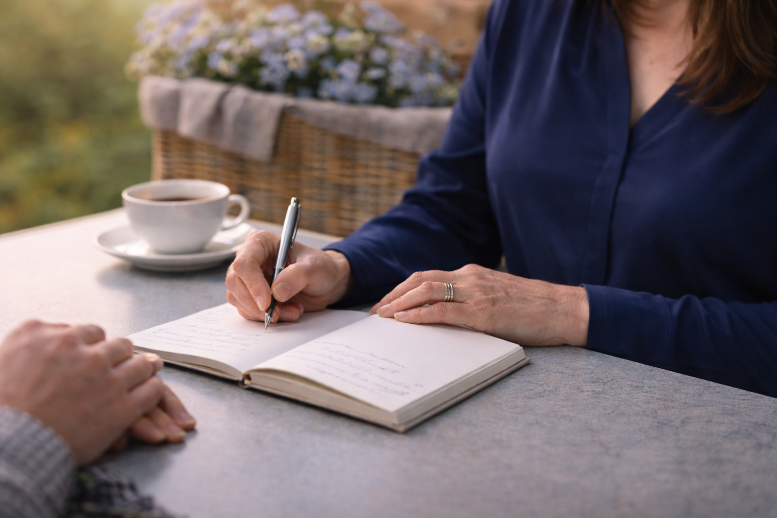 Taking notes at forget me not Julie Farmer